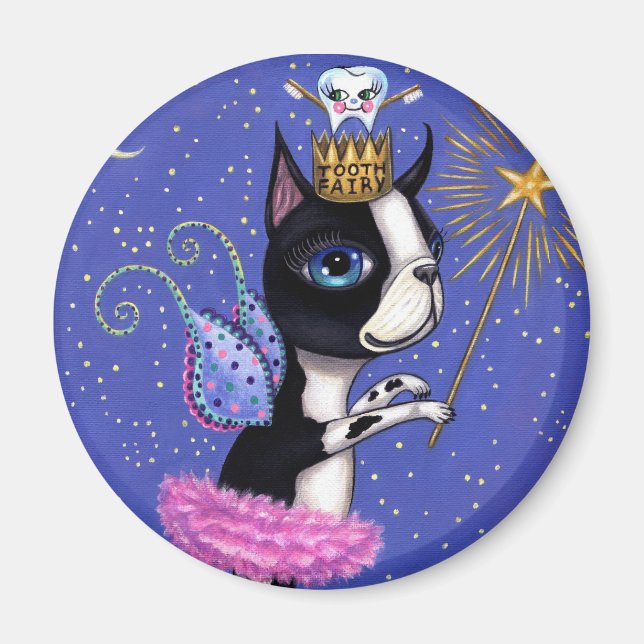 Imán Perro de hadas de dientes Perro de Boston Terrier  (Frente)