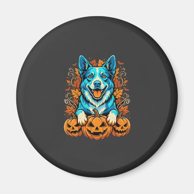 Imán Perro de Halloween con calabazas de Jack O Lantern (Frente)
