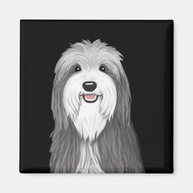 Imán Perro de la caricatura de Collie con barba (Frente)