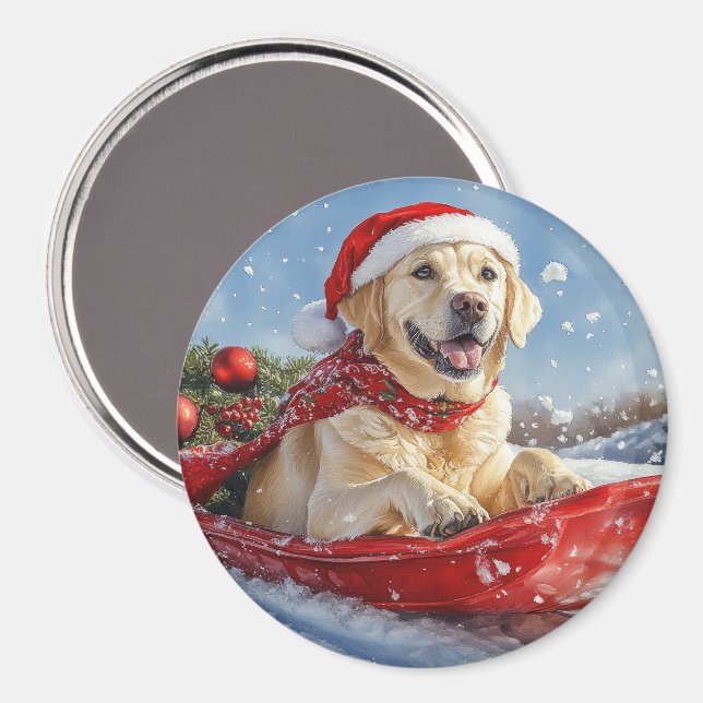 Imán Perro de Labrador con mangas y Navidades de nieve (Anverso/Reverso)