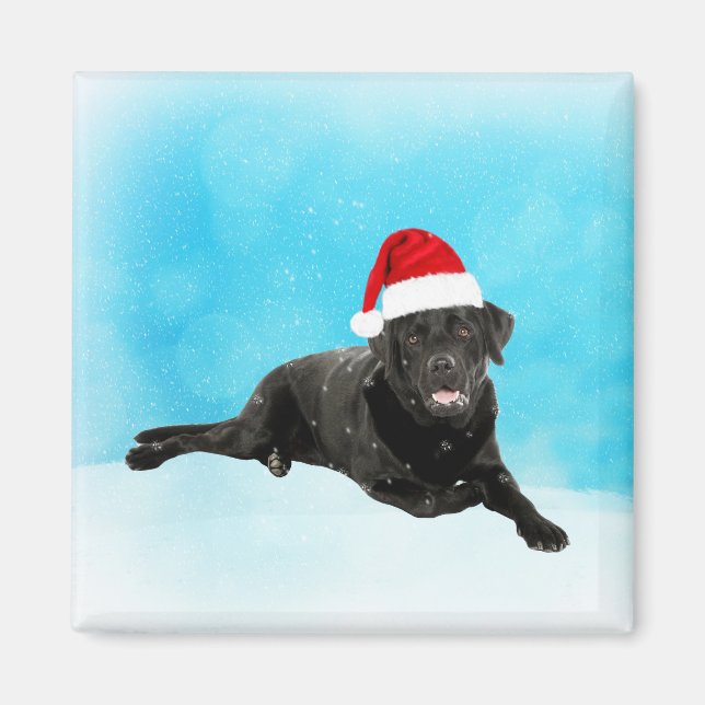 Imán Perro de Labrador Negro sentado en Navidades de ni (Frente)