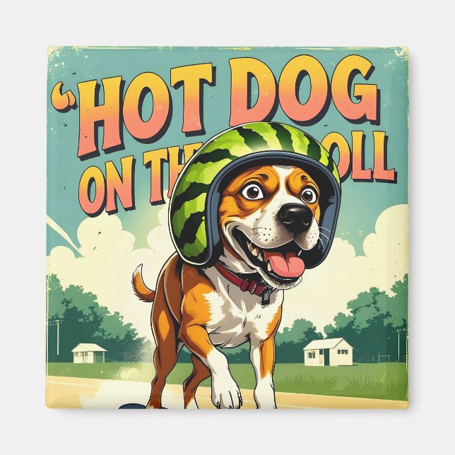 Imán Perro de monopatín Verano Divertido Retro Playa  (Frente)
