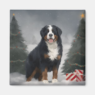 Imán Perro de montaña de Berna en Navidades de nieve