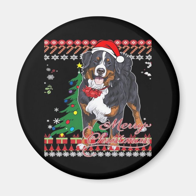 Imán Perro de montaña de Bernese Navidades feos Sweater (Frente)