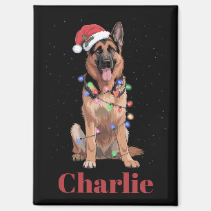 Imán Perro de Navidad Pastor Alemán con Nombre Personal