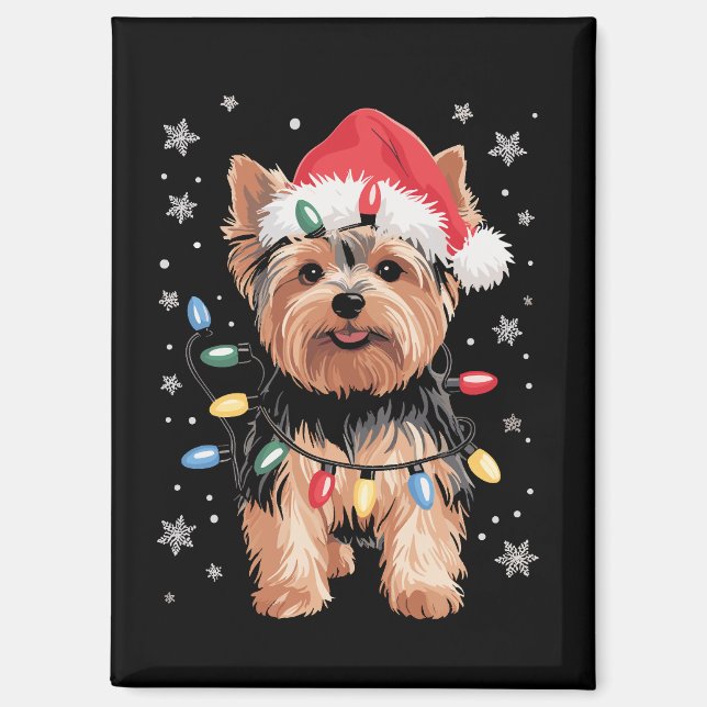 Imán Perro de Navidad Yorkie Regalo de Navidad Largo (Anverso)