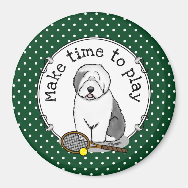 Imán Perro de perro viejo inglés de tenis (gris 1) (Frente)