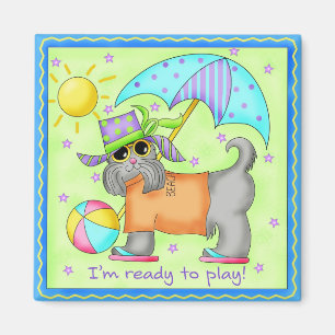 Imán Perro de playa Whimsy Art Green Blue