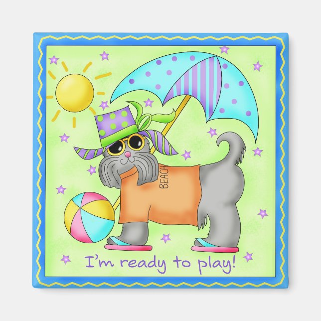 Imán Perro de playa Whimsy Art Green Blue (Frente)