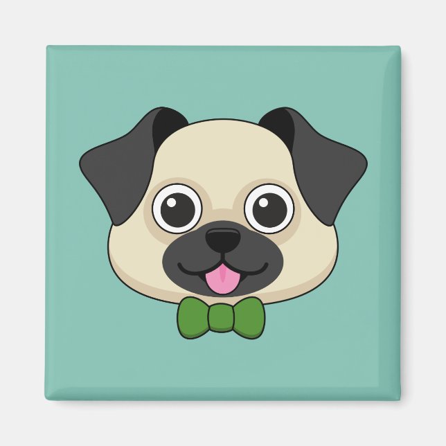 Imán Perro de pug feliz lindo con papillón (Frente)