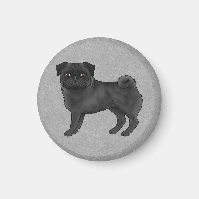 Imán Perro de pug gris Canina Personalizado Ilustracion (Frente)