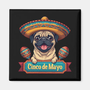 Imán Perro de Pug Mexicano Sombrero Cinco De Mayo