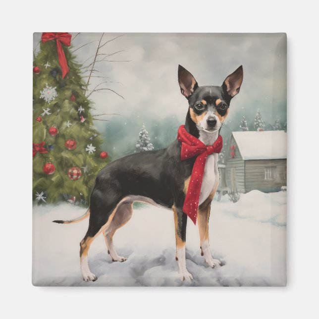 Imán Perro de Rat Terrier en Navidades de Nieve (Frente)