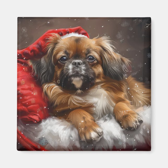 Imán Perro de raza Spaniel Tibetano Navidad Festiva (Frente)