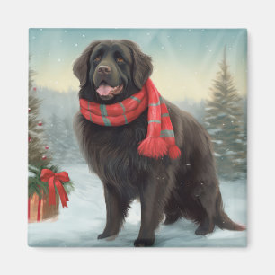 Imán Perro de Terranova en Navidades de nieve