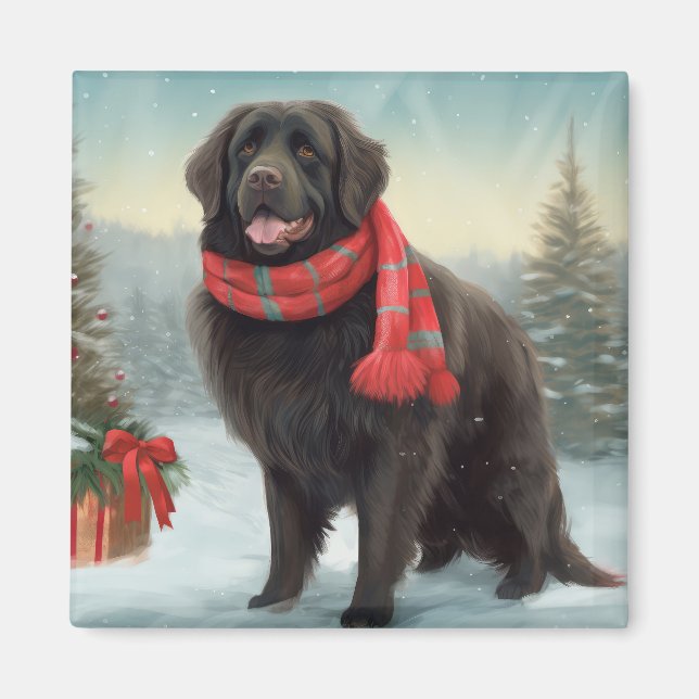 Imán Perro de Terranova en Navidades de nieve (Frente)