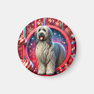 Imán Perro Desgreñado Festivo con Decoraciones de Navid