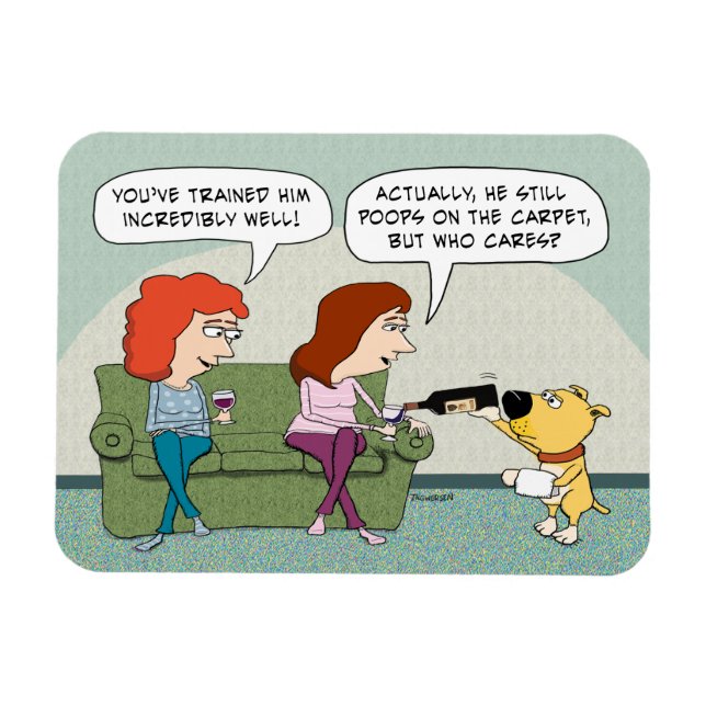 Imán Perro divertido bien entrenado, sirviente de vino (Horizontal)