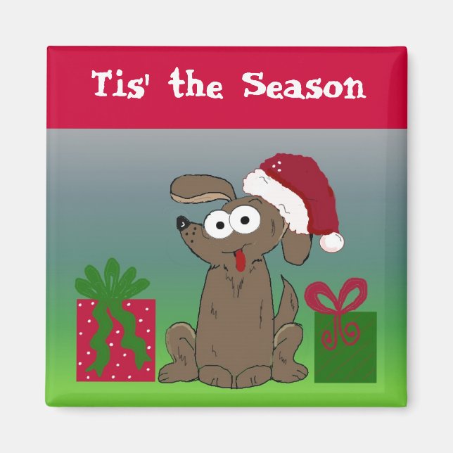 Imán Perro divertido de Navidad (Frente)