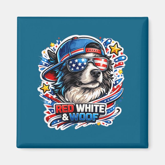 Imán Perro divertido de raza border collie rojo blanco  (Frente)