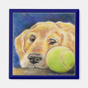 Imán Perro divertido del golden retriever con la pelota
