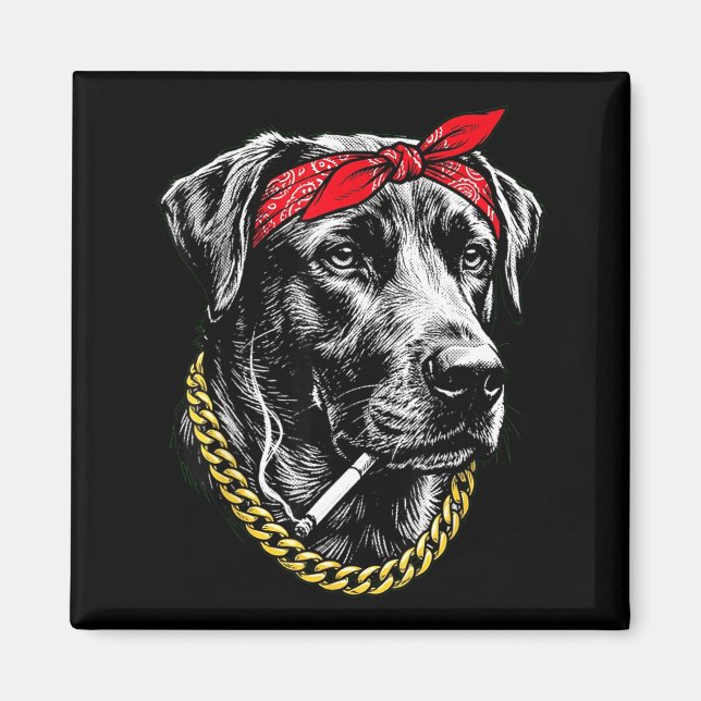 Imán Perro divertido fumando cigarrillo labrador retrie (Frente)