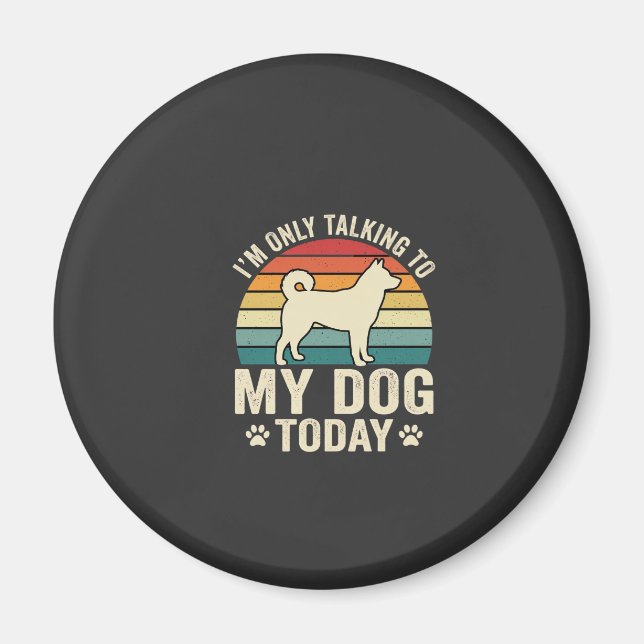 Imán Perro Divertido Hablando Atardecer Retro (Frente)