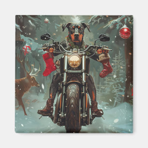 Imán Perro Doberman montando motocicleta Navidad