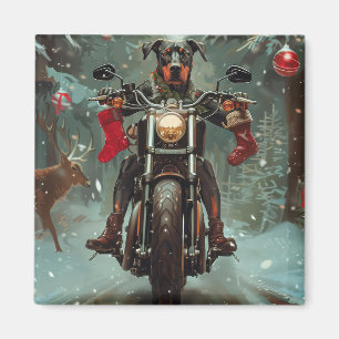 Imán Perro Doberman montando motocicleta Navidad