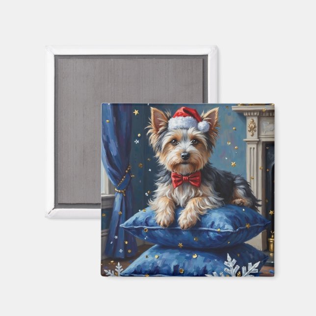 Imán Perro elegante Biewer Terrier terciopelo Navidad (Anverso/Reverso)