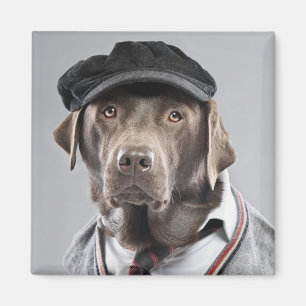 Imán Perro en suéter y gorra