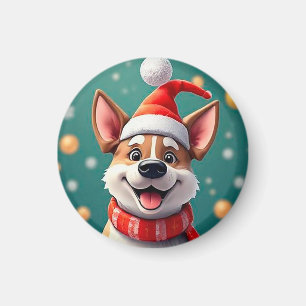 Imán Perro entre decoraciones festivas de Navidad