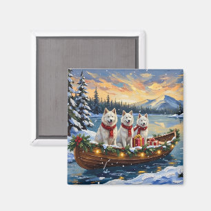 Imán Perro Eskimo Americano Blanco Navidad Barco Fiesta