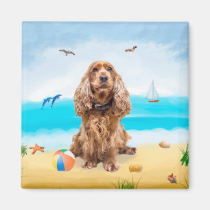 Imán Perro español Cocker en la playa