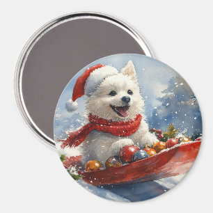 Imán Perro Esquimal Americano en Trineo Deja que Nieve