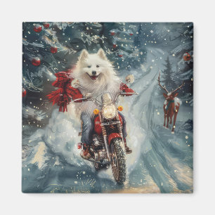 Imán Perro Esquimal Americano Montando Motocicleta Navi