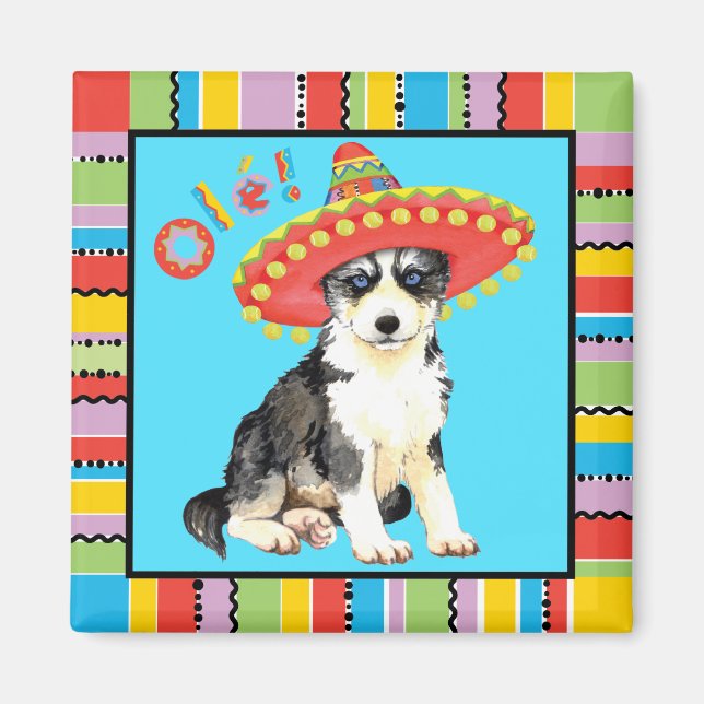 Imán Perro esquimal de la fiesta (Frente)