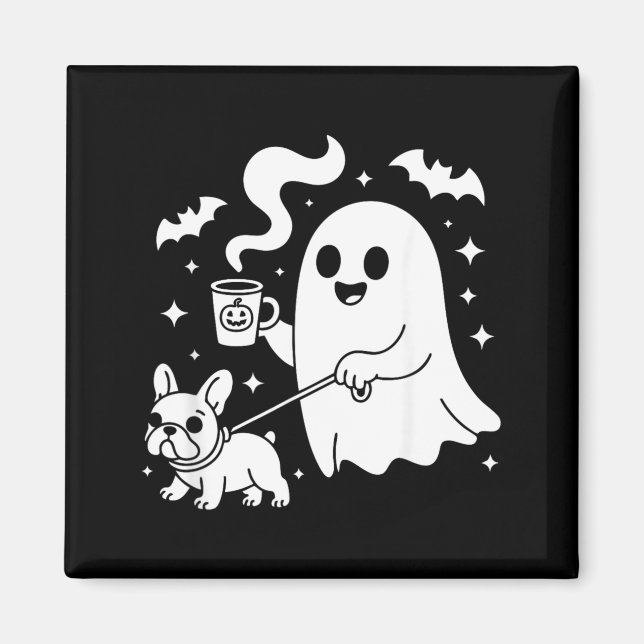 Imán Perro Fantasma Bulldog Francés Café Halloween (Frente)