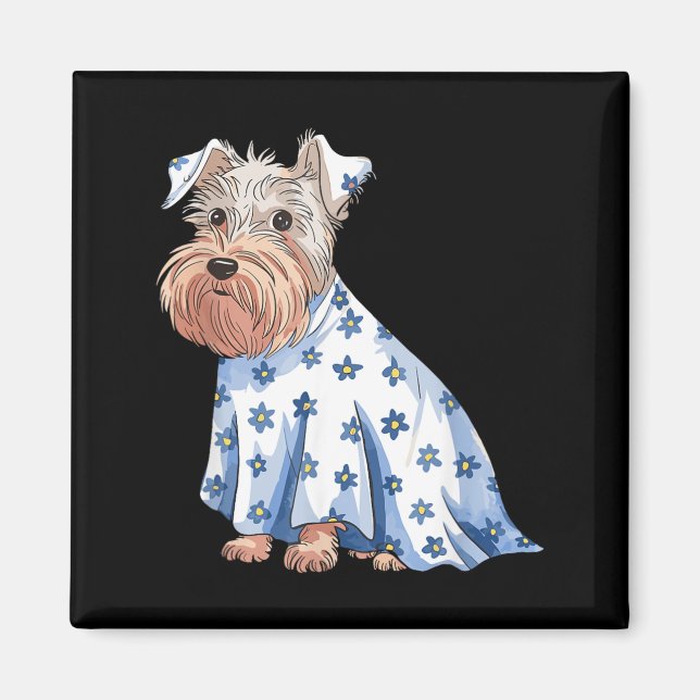 Imán Perro fantasma de Halloween con flores divertido H (Frente)