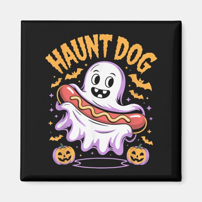 Imán Perro Fantasma Divertido Hotdog Halloween (Frente)
