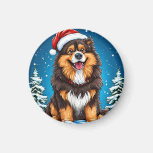 Imán Perro Feliz con Gorro de Santa