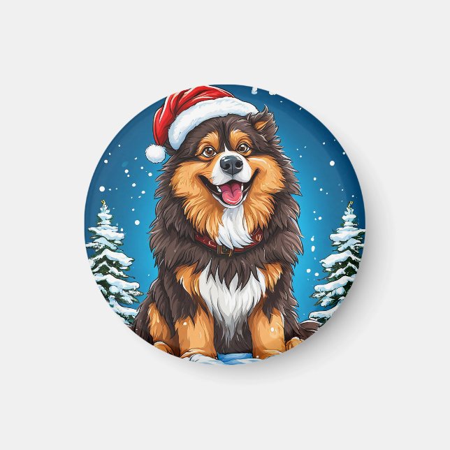 Imán Perro Feliz con Gorro de Santa (Frente)