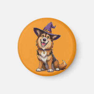 Imán Perro Feliz con un Sombrero de Bruja