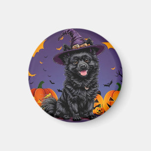Imán Perro Feliz con un Sombrero de Bruja