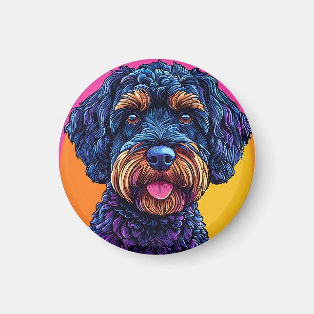 Imán Perro feliz contra fondo colorido (Frente)