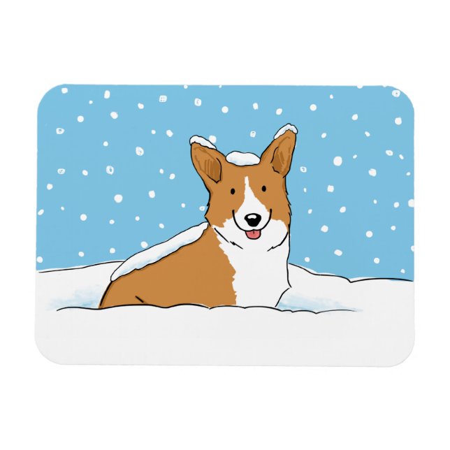 Imán Perro feliz de la nieve del Corgi Galés del (Horizontal)