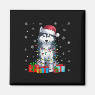 Imán Perro Feo Navidad Encende Santa Hat Perro Husky Si