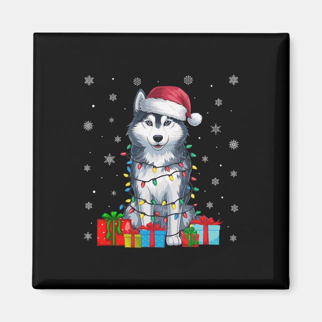 Imán Perro Feo Navidad Encende Santa Hat Perro Husky Si (Frente)