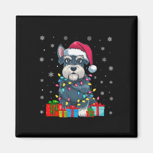 Imán Perro Feo Navidad enciende Santa Hat Schnauzer Dog