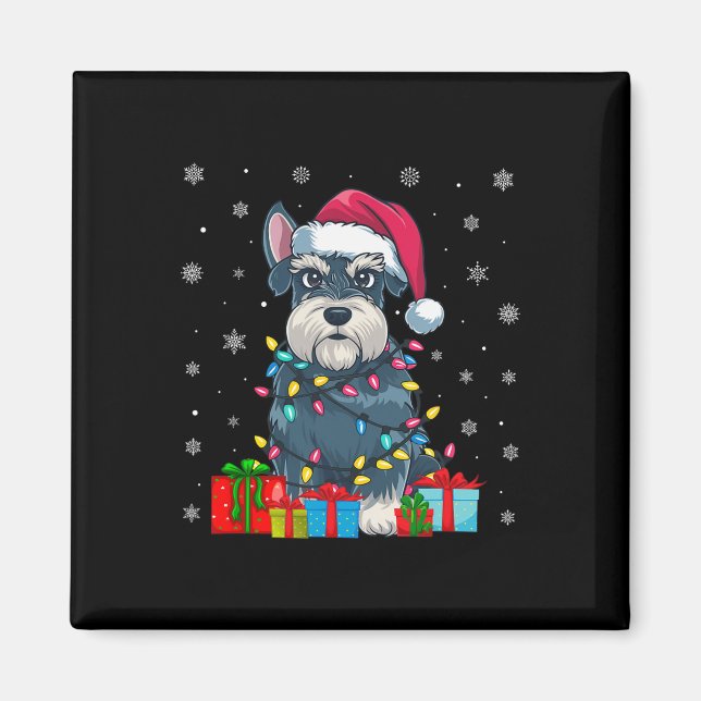 Imán Perro Feo Navidad enciende Santa Hat Schnauzer Dog (Frente)